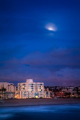 Full moon over Santa Monica beach