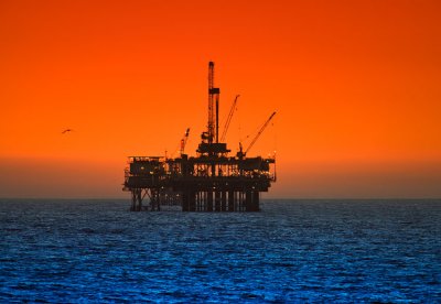 Oil rig at sunset, Huntington Beach