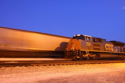 An inbound grain train rolls by Q588