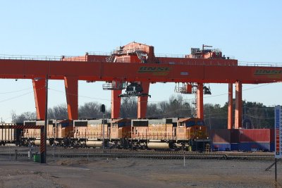 An empty coal train stops for a crew change at an intermodal loading facility near Memphis