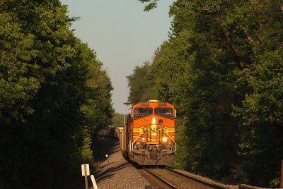 Rerouted NS trains with BNSF power. These are usually on the Memphis line, but flooding pushed them north.
