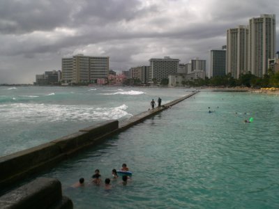 The breakwater at Waikiki Beach