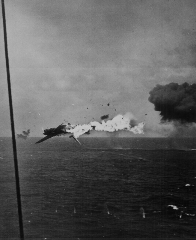 Japanese Plane Hit by Shell