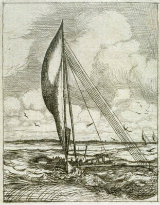 Traditional Canoe Of Mile 1866 colour etching by Charles Mer