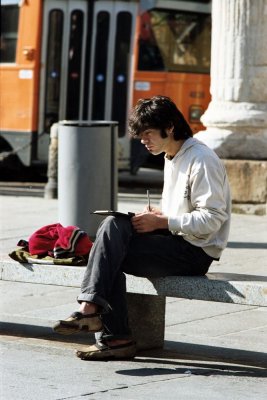 Boy drawing at S. Lorenzo Columns