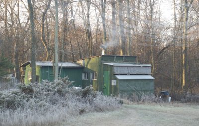 Our blind & shack, mist nets with hoarfrost