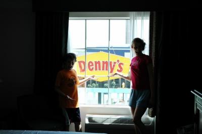 View from our 8th floor room, an eight-story high Denny's sign.