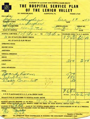 Hospital bill for my birth [11 days hospitalization] = $97.jpg