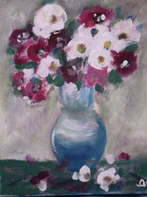 Flori in vaza albastra(colectie particulara)