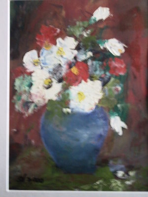 Flori in vaza albastra-