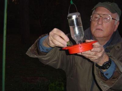 Fred gives the hummer its breakfast