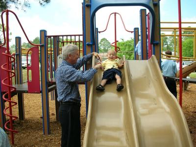 Papa gives Brooks a push