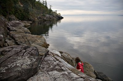 Annika on the rocks below the cabin