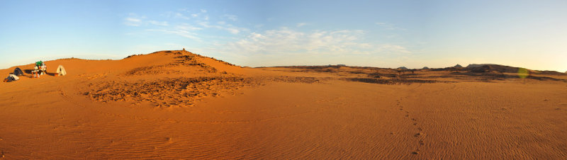 Panoramic view of our campsite in the Libyan Desert