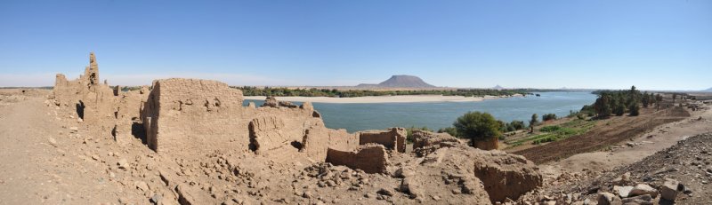 Panoramic view of the 16th C. Ottoman Fort and the eastern channel of the Nile, Sai Island