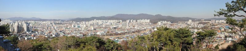 Panoramic view of Suwon from the western wall of Hwangseong Fortress