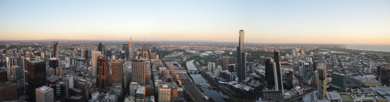 Panoramic view of Melbourne CBD, the Yarra River and Southbank from the Observation Deck of Rialto Towers