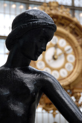Detail of Femme et enfant dansant with the Gare dOrsay Station Clock