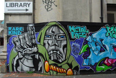 Graffiti painting of Doctor Doom, archenemy of the Fantastic Four, Brighton