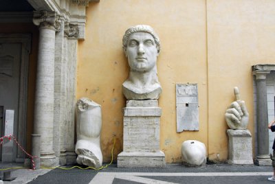 Dominating the courtyard of the Palazzo dei Conservatori are the remains of a colossal Roman statue of Constantine (313-324 AD)