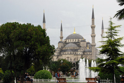 The Blue Mosque seen across the park from the Hagia Sophia, Istanbul