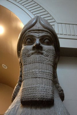 Winged human-headed lion whose twin is in the Metropolitan Museum of Art
