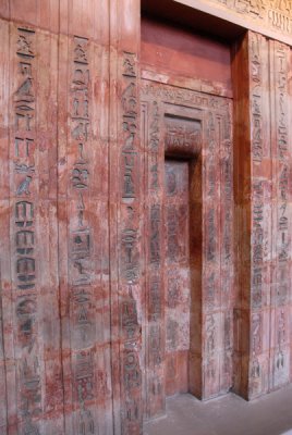 The panels on each side of the false door are inscribed with a biogrpahy of Ptashepses