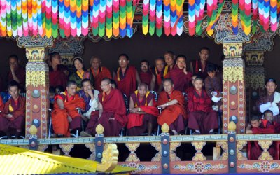 Gallery of monks watching the Tsechu Festival dances, Thimphu Dzong