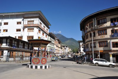 Traffic Police Roundabout, the center of Downtown Thimphu