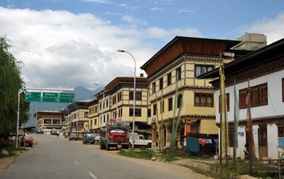 The city-proper starts as the road approaches Paro Airport