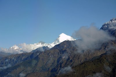 The snow covered peak of Jomolhari, Bhutan