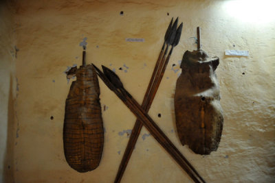 Spears and crocodile-hide shields, relics of the Battle of Omdurman