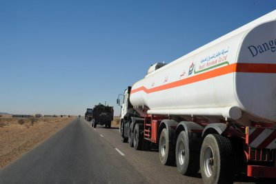 A big line of trucks headed towards Khartoum on the main road from Atbara