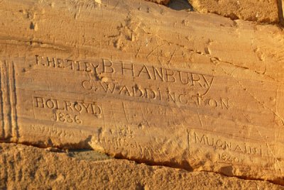 Historic graffiti - A.T. Holroyd 1836 (Notes on a journey to Kordofan in 1836-7), Hetley, Hanbury, Waddington, Mugnaini
