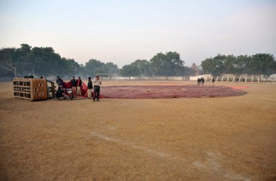Pre-dawn preparations for balloon launch from the field next to Shwezigon Pagoda, Bagan
