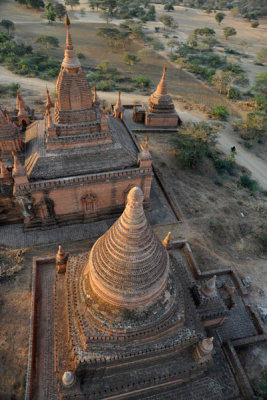 Flying over a stupa, Bagan