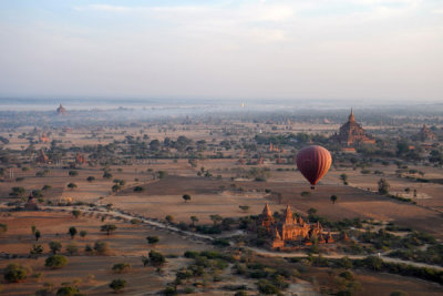 Balloons Over Bagan - view north with the golden stupa of Shwezigon marking our starting point