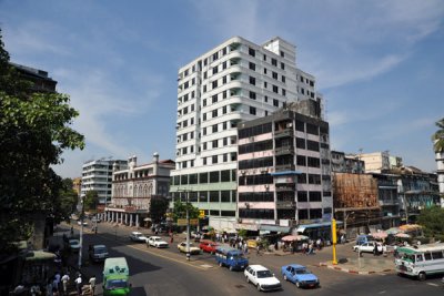 Northwest corner of Mahabandoola Road at the Sule Pagoda, Yangon