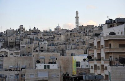 Bell tower of the Syrian Orthodox Church rising above Bethlehem