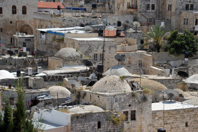 Roofs of the Old City punctuated with satellite dish antennas