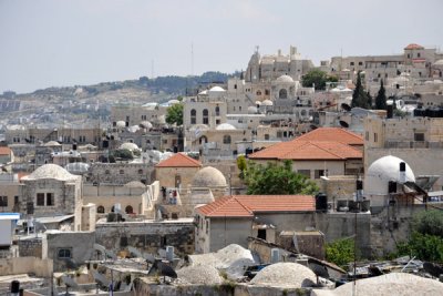 Looking across the Old City to the Jewish Quarter with the massive Wohl Torah Centre