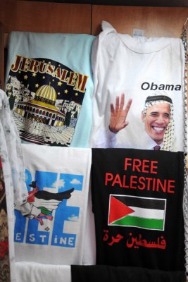 Obama in a kaffiyeh and Free Palestine t-shirts
