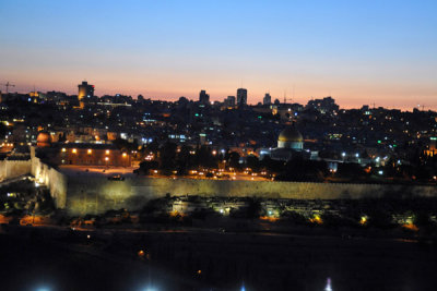 Temple Mount from Mount of Olives at dusk