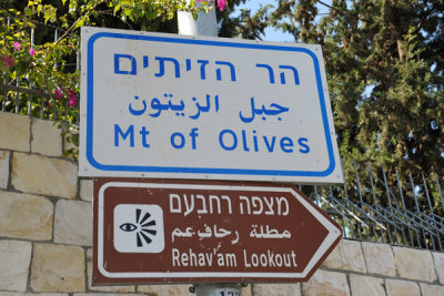Mount of Olives and Rehavam Lookout signs