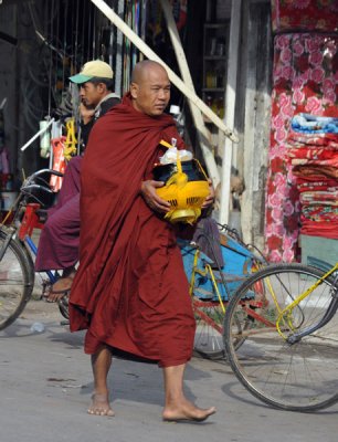 Monk with a begging bowl, Mandalay