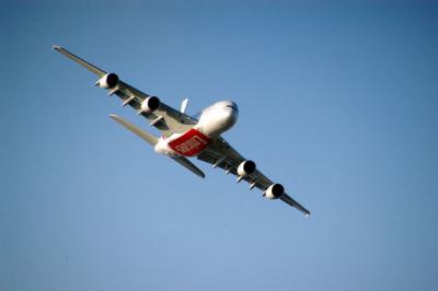 A380 in flight, Dubai Airshow