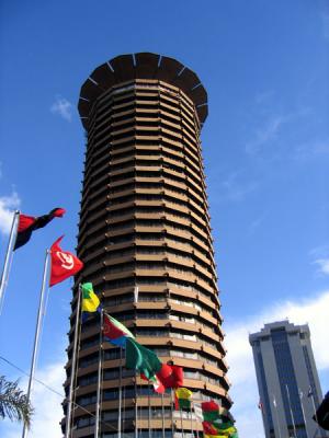 Kenyatta Conference Centre Tower with flags