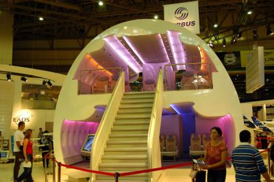 Airbus A380 fuselage mockup at the Airbus booth, Dubai Airshow 2005