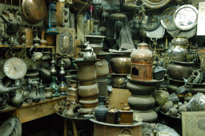 Upper level brass and metalwork shop, Khan al-Khalili