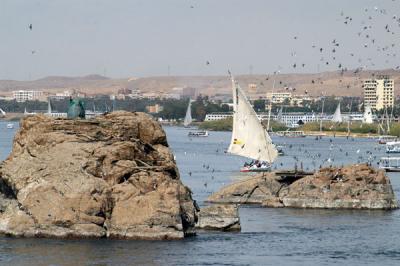 Felucca and rocky outcropping, Aswan